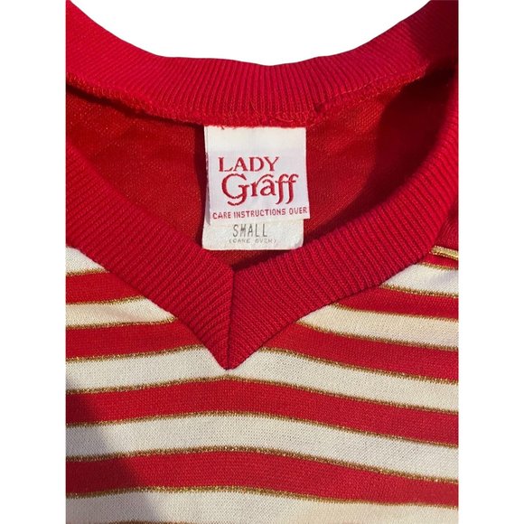 Vintage 80s Women's Lady Graff Striped Glitter Sweatshirt Top - Picture 4 of 6